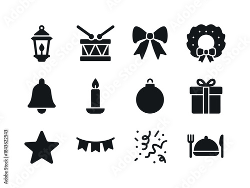 Festive Icon Set. Festive Traditions. Solid icon set of Festive