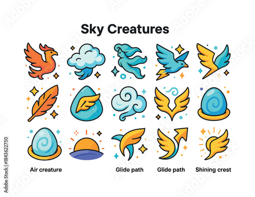 Sky Creature Icons. Sky Creatures. Colorful isometric vector ico