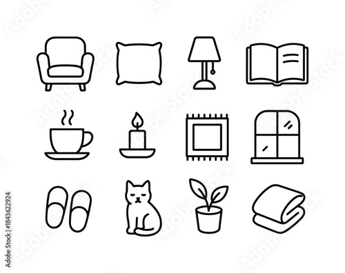 Cozy Home Icons. Relaxing Space. Line icon set of Relaxing Space