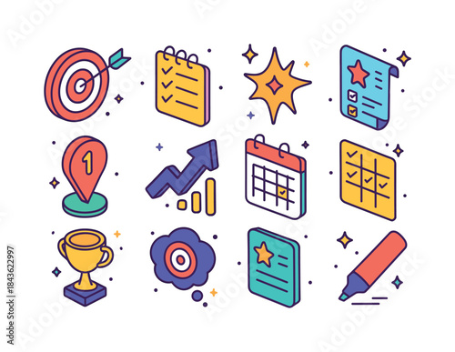 Goal Setting Icons. Goal Setting. Colorful isometric vector icon