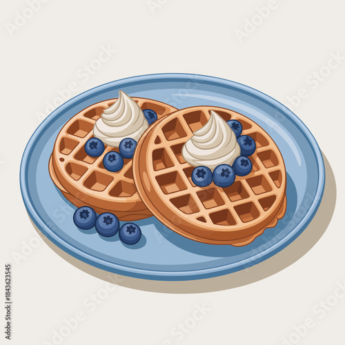 A plate of tasty waffles adorned with fresh blueberries and whipped cream, celebrating the joys of culinary delight and inviting viewers to indulge in sweet moments.