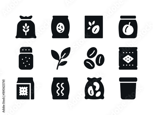 Dry Goods Icons. Dry goods. Solid icon set of Dry goods: grain s