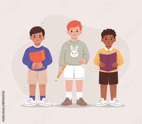 This image showcases three diverse boys holding books, emphasizing the importance of learning, friendship, and unity through education in a heartwarming manner.