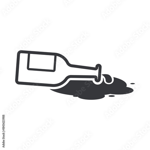 Isolated pictogram bottle spilling water, safety symbol warning against pouring liquids on floors or tables in public, workplace, restaurant areas.