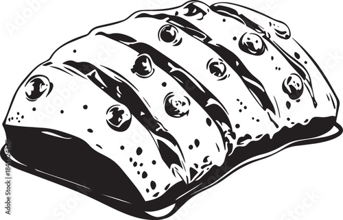 A slice of bread with a crumbly texture and a golden-brown crust, placed on a white plate with a dark background.