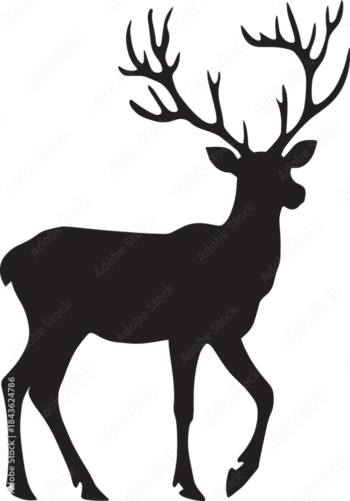 Fototapeta premium A black silhouette of a deer against a white background.