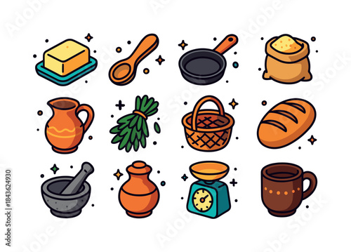Rustic Kitchen Icons. Rustic Kitchen. Colorful isometric vector