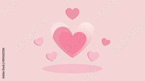 Stunning minimalist pink hearts illustration for a romantic background featuring layered hearts and floating smaller hearts for love and affection concepts