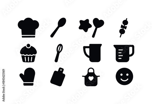 Kids Cooking Icons. Kids cooking fun. Solid icon set of kids coo