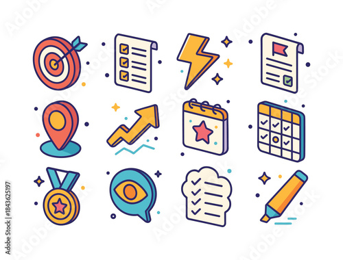 Goal Setting Icons. Goal Setting. Colorful isometric vector icon