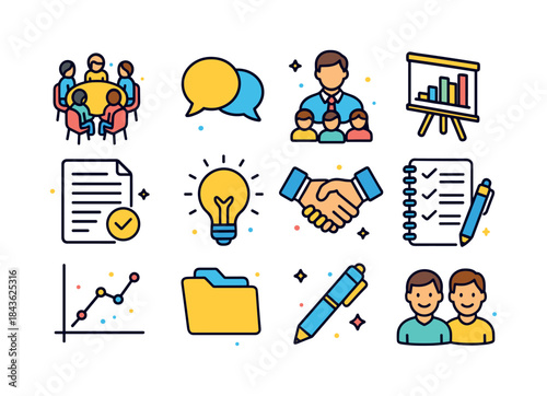 Team Negotiation Icons. Team Negotiations. Colorful isometric ve