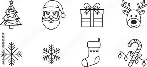Christmas icons set with a minimalist design.