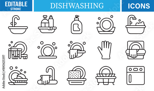 Modern vector dishwashing symbols for household and cleaning design