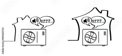 Nuisance. Buzzing or noise sound, heat pump air conditione. Heat pumps systems extract heat from the outside air, ground, or water to heat your home. Home heating and cooling system. 