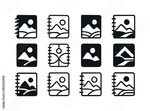 Artistic Logo Variations. Drawing and sketching landscapes or po