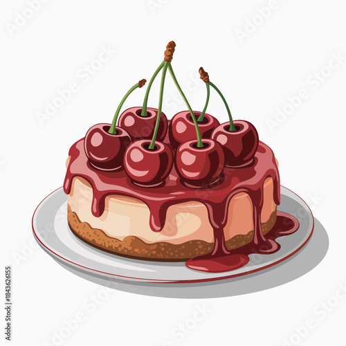 A mouthwatering cheesecake adorned with fresh cherries, creating an inviting and delightful dessert. The rich colors and tempting toppings make it an undeniable treat for dessert lovers.