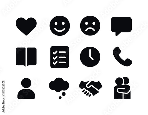 Emotional Icons Grid. Emotional Check-ins. Solid icon set of Emo