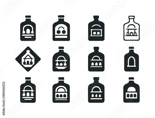 Spirit Logos Display. spirits on display in a bar. Icon set. Set