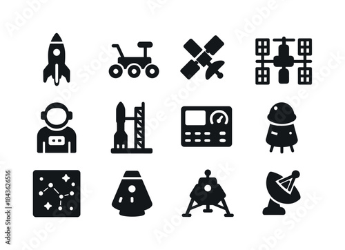 Space Exploration Icons. Space exploration. Solid icon set of Sp
