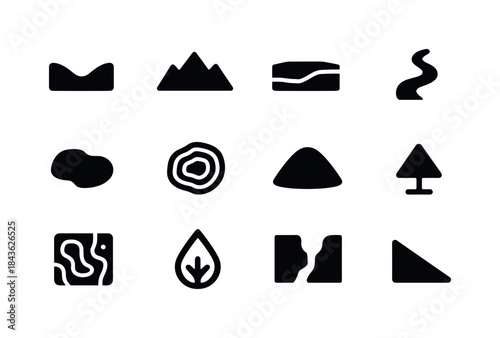 Topography Icon Set. Topography. Solid icon set of topography: v