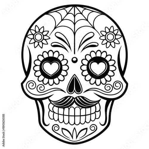 Traditional Goth Punk Rock Skull Graphic Black and White