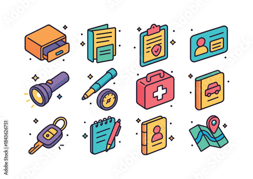Car Essentials Icons. Car Essentials. Colorful isometric vector
