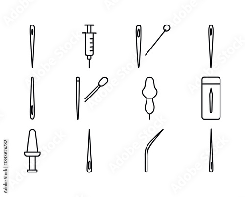 Needle Icon Collection. Sharp Needle. Line icon set of Sharp Nee