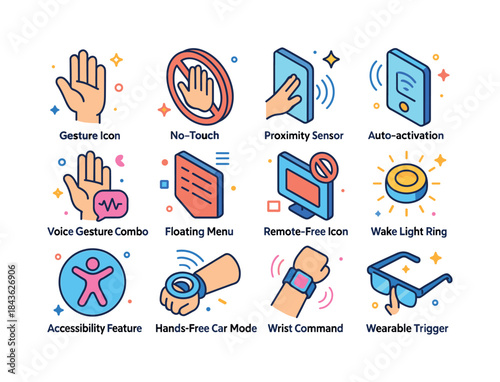 Hands-Free Icon Set. Hands-Free Controls. Colorful isometric vec