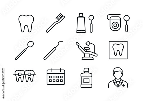 Dental Icon Set. Dental checkup. Line icon set of dental checkup