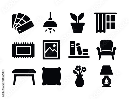Room Aesthetics Icons. Room aesthetics. Solid icon set of room a