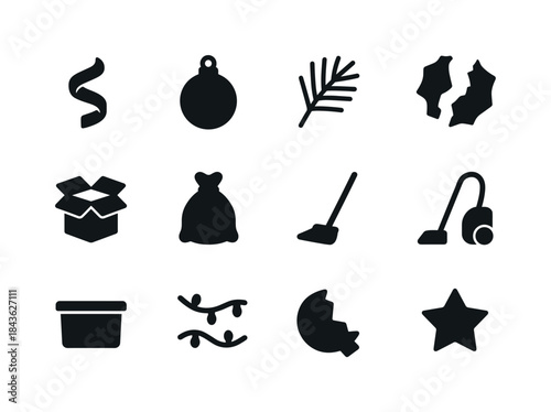 Holiday Cleanup Icons. Holiday Aftermath. Solid icon set of Holi
