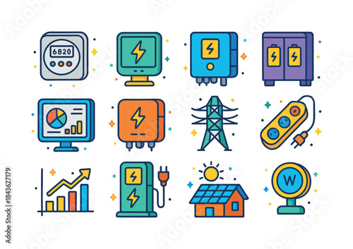 Smart Energy Icons. Smart Energy Management. Colorful isometric