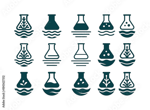 Algal Control Icons. Algal bloom control. Icon set. Set Logo of