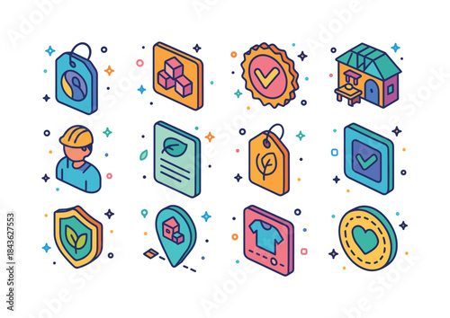 Ethical Fashion Icons. Ethical Fashion. Colorful isometric vecto