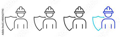personnel protection icon set collection in creative outline style for industry featuring multiple thickness variations suitable for workplace standards and operational use