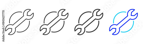 tool inspection icon set collection in creative outline style for industry featuring multiple thickness variations suitable for workplace standards and operational use