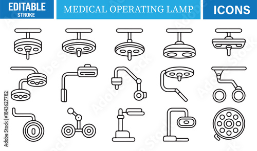 Minimal linear surgical light icon set for hospitals and healthcare projects