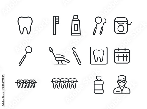 Dental Icon Set. Dental checkup. Line icon set of dental checkup