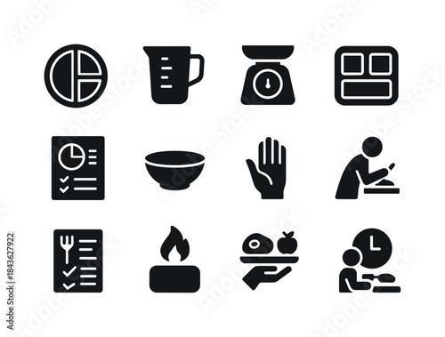 Portion Control Icons. Portion control. Solid icon set of portio