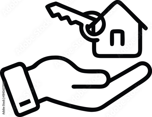 Real Estate Handover Icon Hand Holding House and Key Property Ownership Vector Illustration