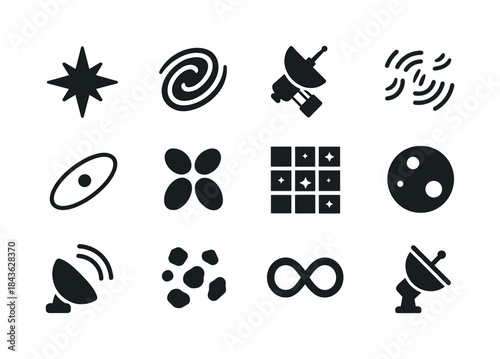 Deep Space Icons. Deep space exploration. Solid icon set of deep