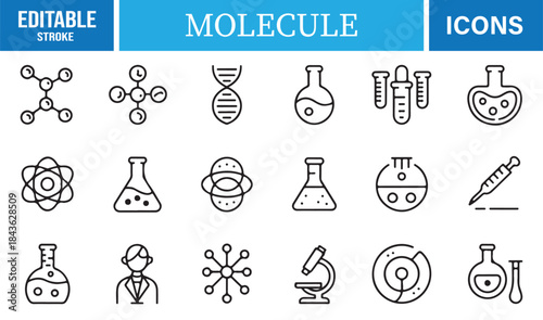 Clean line-style laboratory and molecular icons for science projects