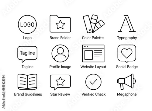 Online Branding Icons. Online branding. Line icon set of Online