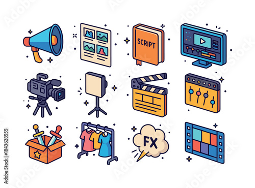 Film Production Icons. Film Production. Colorful isometric vecto