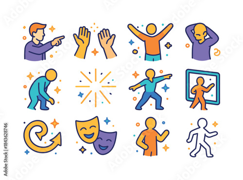 Expressive Storytelling Icons. Storytelling gestures. Colorful i