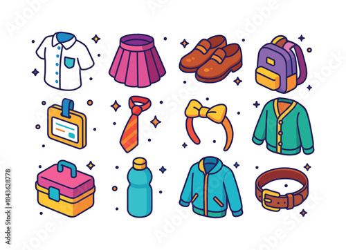 School Fashion Icons. School fashion. Colorful isometric vector