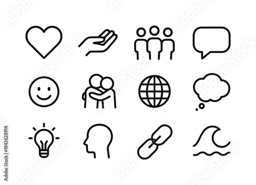 Empathy Connection Icons. Empathy and connection. Line icon set