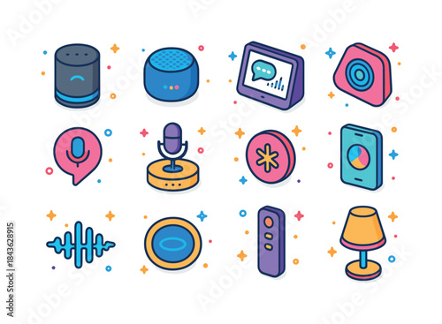 Colorful Voice Assistant Icons. Voice Assistants. Colorful isome