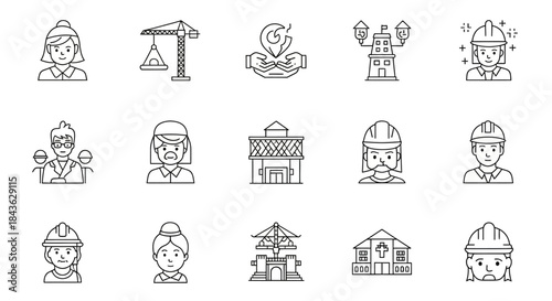 Construction and Engineering Line Icons Set.