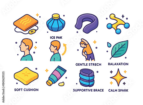 Pain Management Icons. Pain management. Colorful isometric vecto